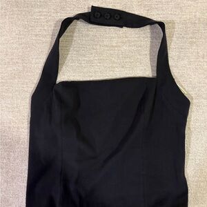 Black Halter Top with Button Detail